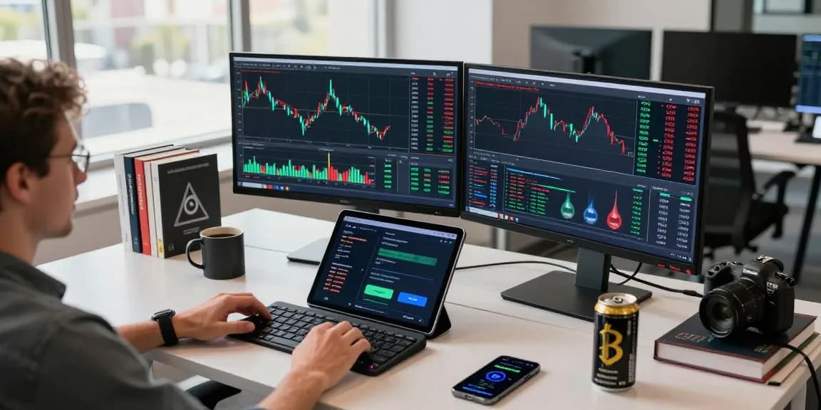 Cricbet99 active trading scene with cryptocurrency interfaces and digital wallet management in a modern workspace