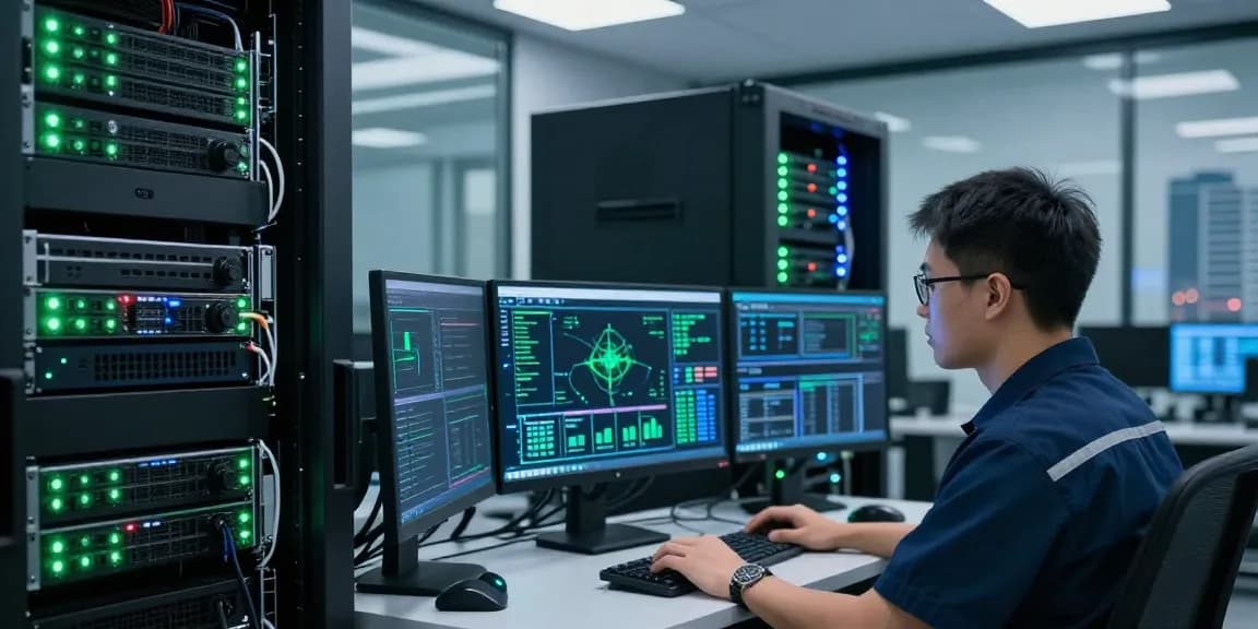 ROKOK88 server management in high-tech data center, showcasing advanced security and connectivity.