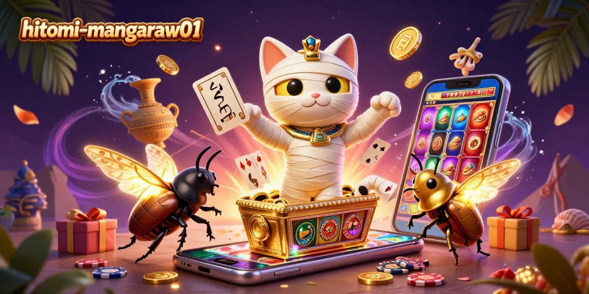 Engage with hitomi-mangaraw01 slots action featuring a mummy cat and dynamic casino elements.
