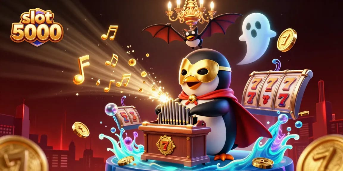Engage in thrilling moments with the slot 5000 as the cartoon penguin plays golden notes and jackpots.