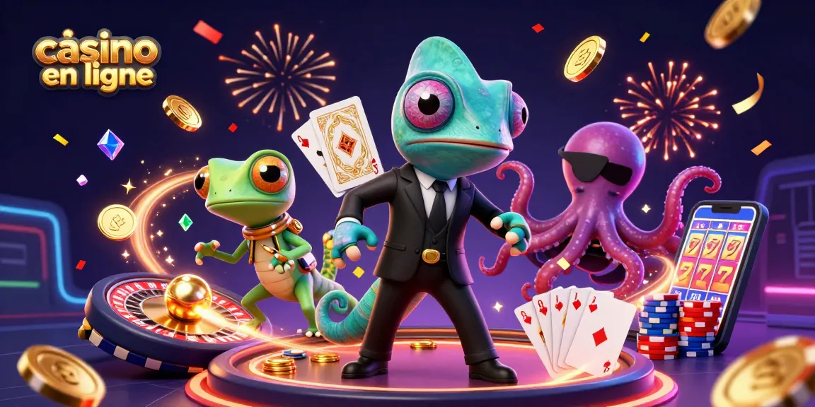 Visualisez une scène captivante de casino en ligne avec des personnages vivants et des pièces d'or flottantes.