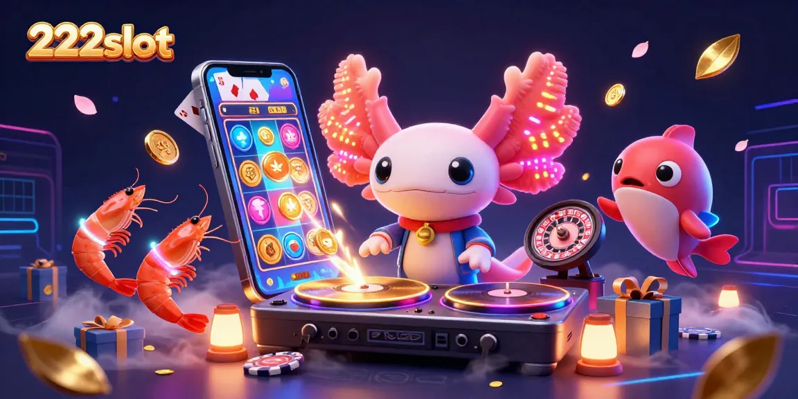 Mainkan 222slot dengan ilustrasi neon DJ axolotl dan elemen slot menarik lainnya.