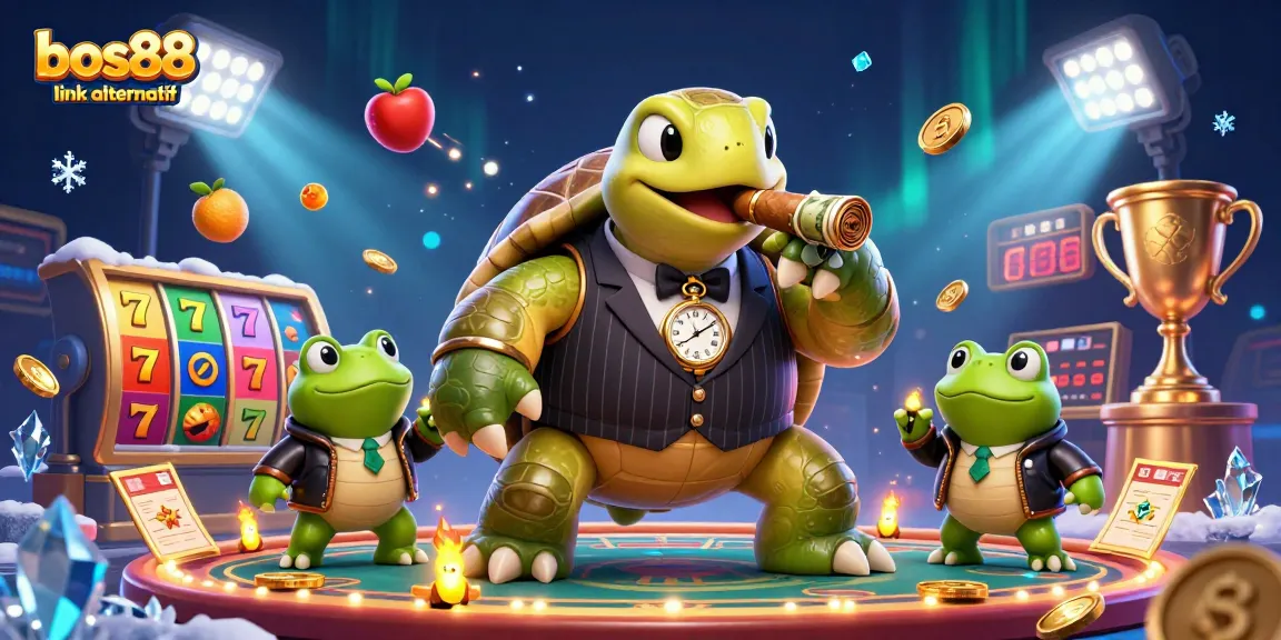 Experience winning with bos88 link alternatif in this vibrant casino-themed 3D illustration.