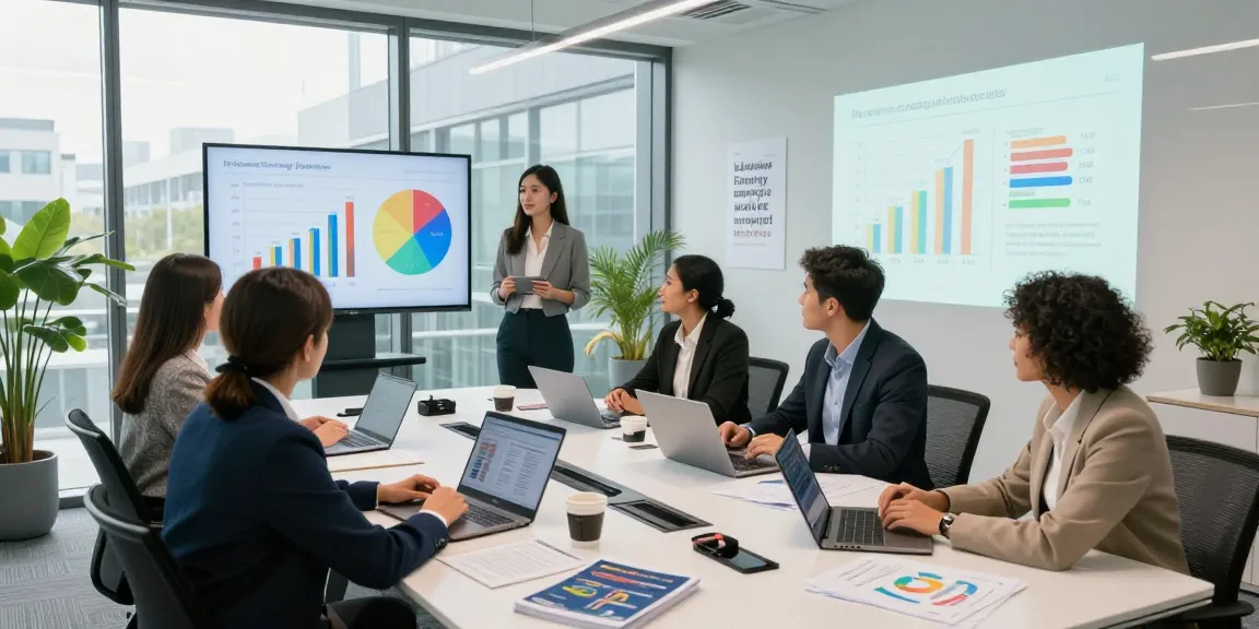 Team analyzing big 6 energy suppliers in a modern office setting, showcasing energy performance graphs and strategies.