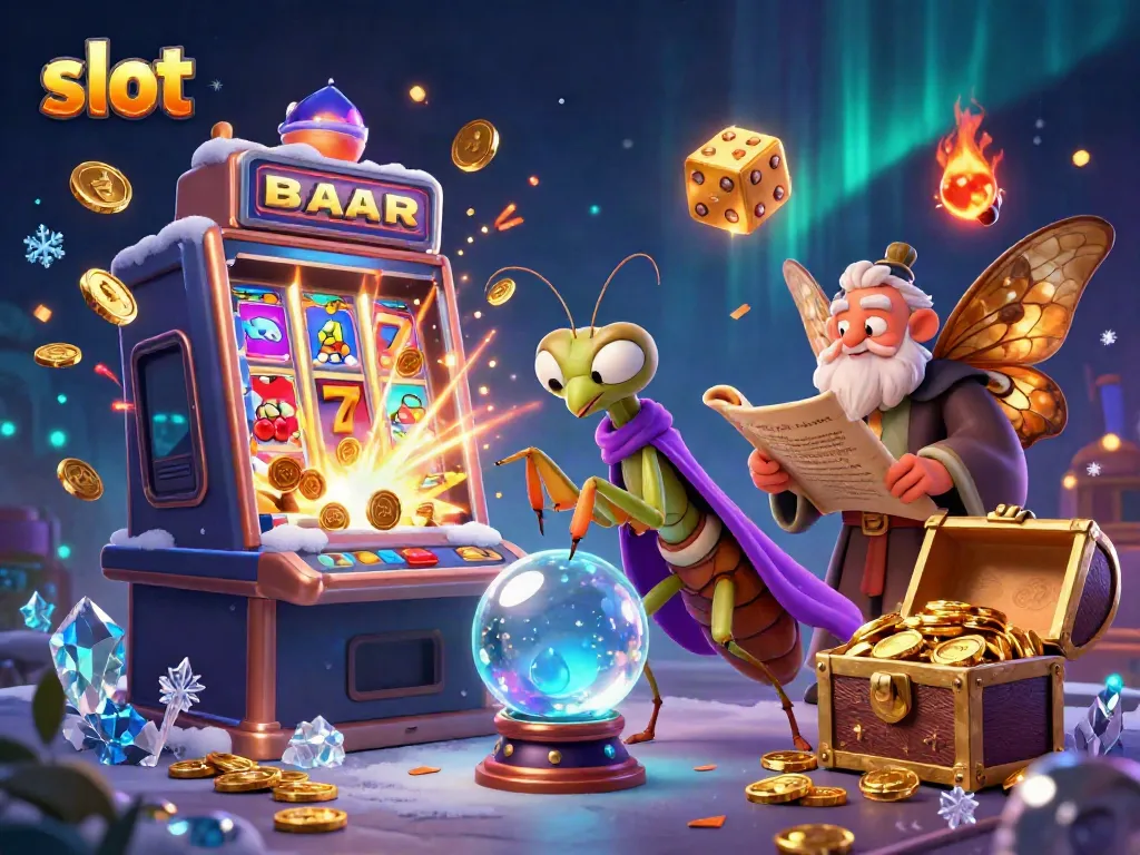 Memutar slot menghasilkan jackpot dengan karakter unik di latar magis.