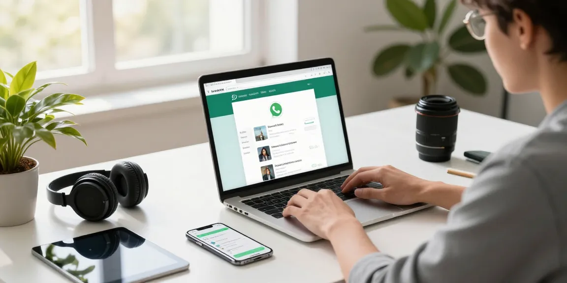 Using WhatsApp網頁版 on a desktop in a modern workspace