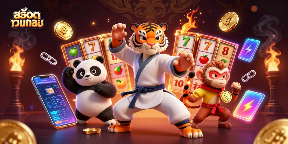 Win big on สล็อตเว็บตรง with fun cartoon characters in a vibrant casino setting full of action.