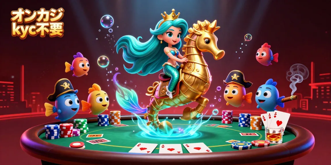 オンカジ KYC不要でカジノゲームを楽しむ3Dマーメイドと海の仲間たちのイラスト