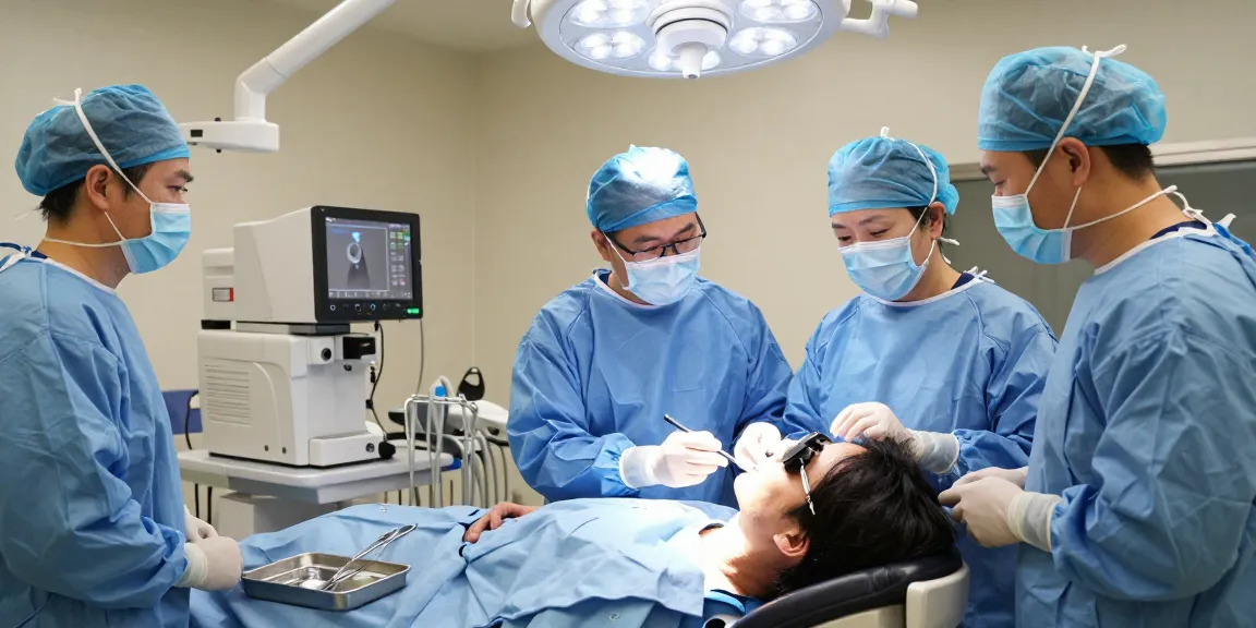 Patient undergoing SMILE laser vision correction in modern eye surgery environment with professional care.