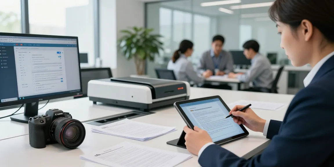 Compliance officer engaged in document fraud detection analysis in a modern office environment.