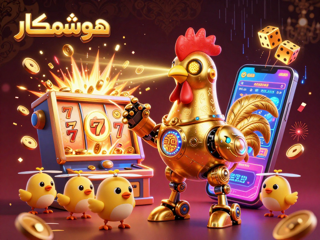 Experience the excitement at هوشمندکار with retro-futuristic robot game-changers and bright casino imagery.