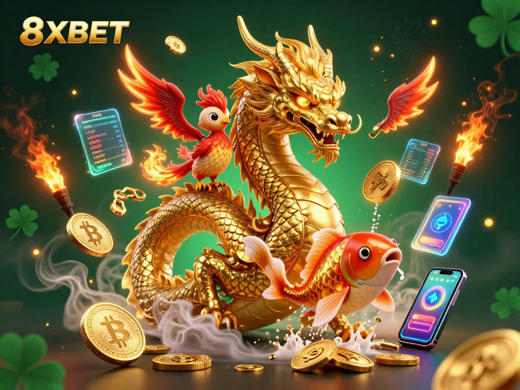 Experience the thrill of 8XBET with dynamic characters and vibrant casino elements in action.