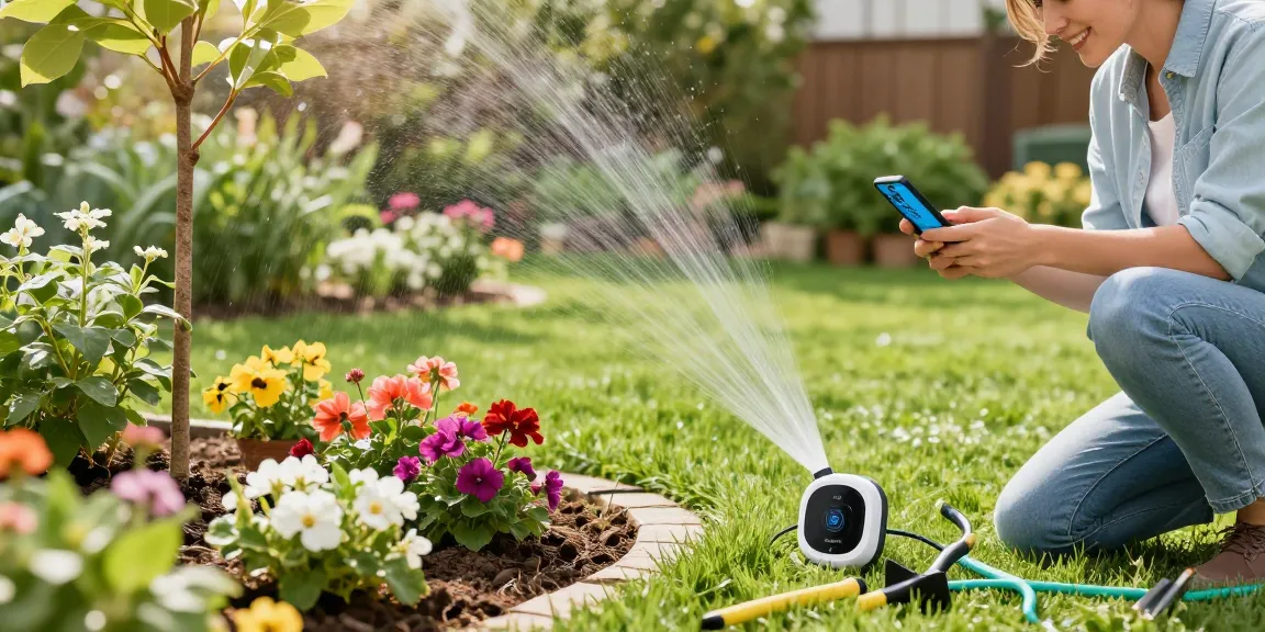 Using the RainPoint water timer for efficient garden watering during a sunny day.