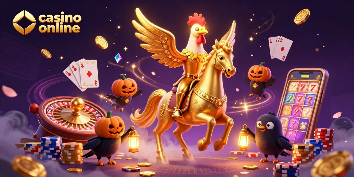 Vivi l'emozione del casino online con una scena vibrante di gioco, tra testa d'oro e cavalieri spettrali.