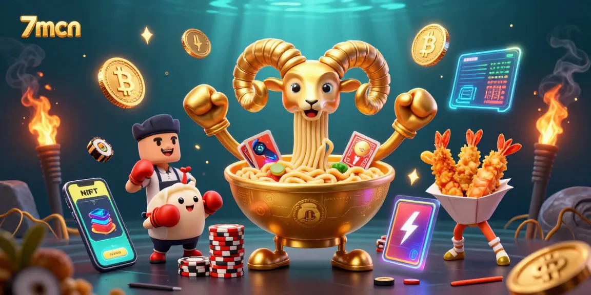 Engage with 7mcn's dynamic betting scene featuring a cartoon ramen bowl dealer and crypto elements.