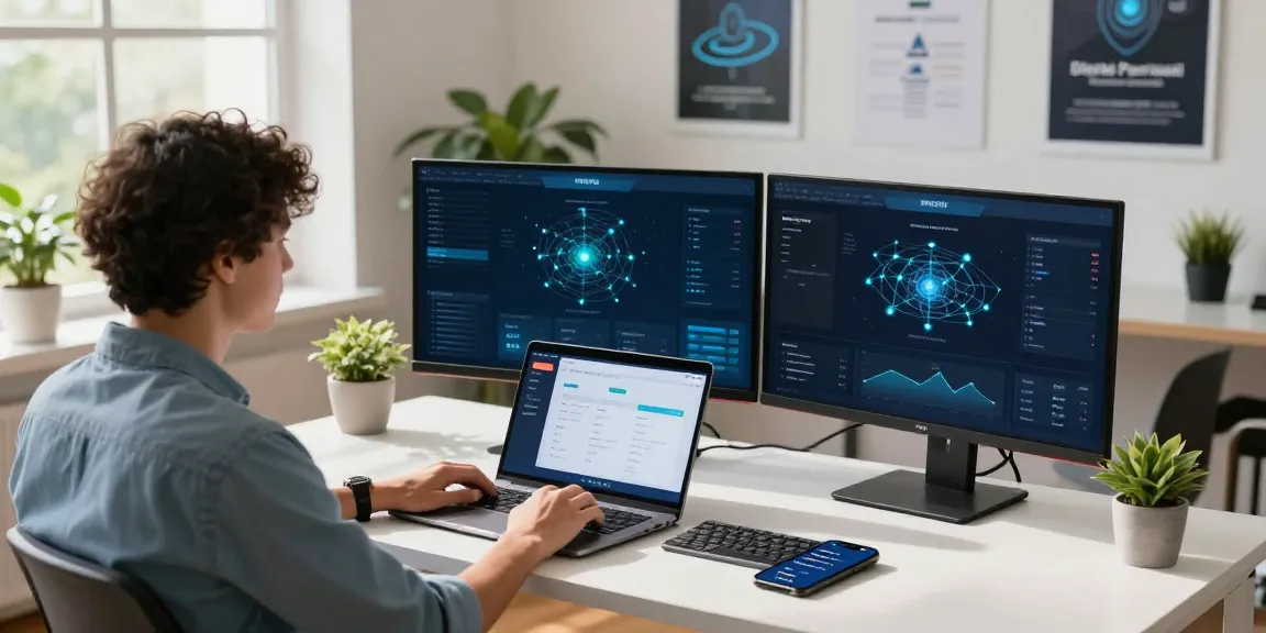 快连 user navigating a high-speed network connection in a modern tech office