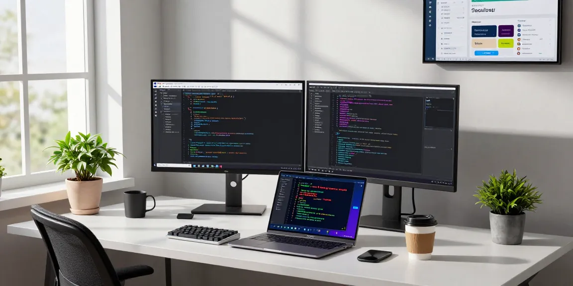Efficient workspace for Snipaste下载 featuring dual monitors, code editing, and collaboration tools in a modern tech environment.