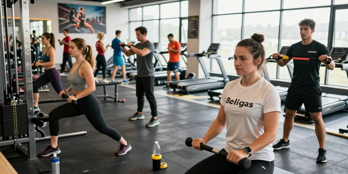 Beligas Shop showcases athletes and trainers engaging with fitness equipment in a modern gym setting, promoting health and strength.