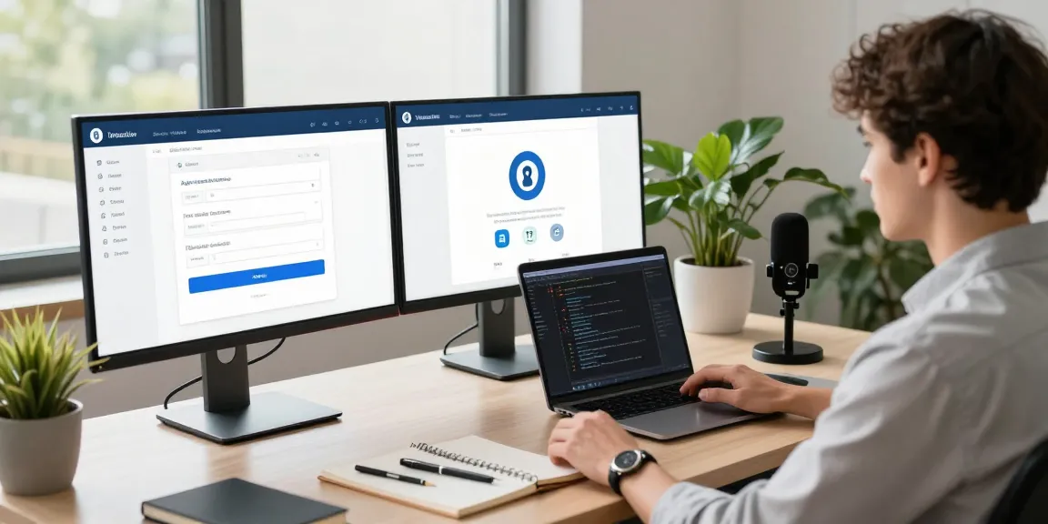High-tech age verification system interface displayed by a software engineer in a modern workspace.