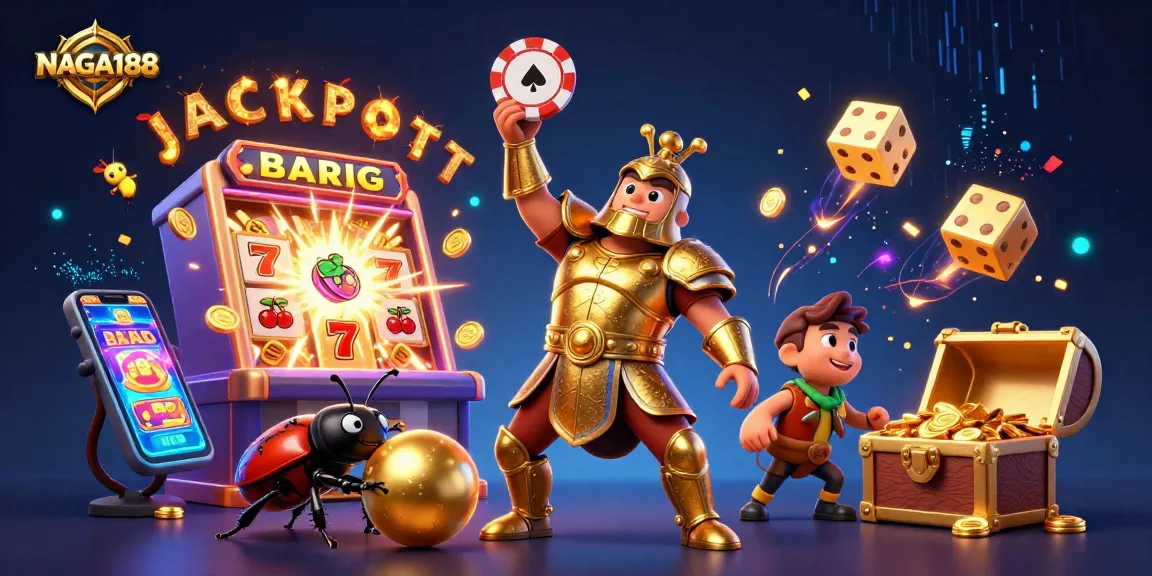 NAGA188 memberikan pengalaman jackpot mendebarkan dengan karakter lucu dan simbol kasino yang penuh warna.