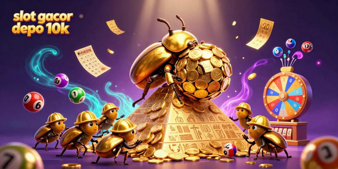 Menangkan permainan di slot gacor depo 10k dengan ilustrasi menarik yang penuh dengan elemen kasino.