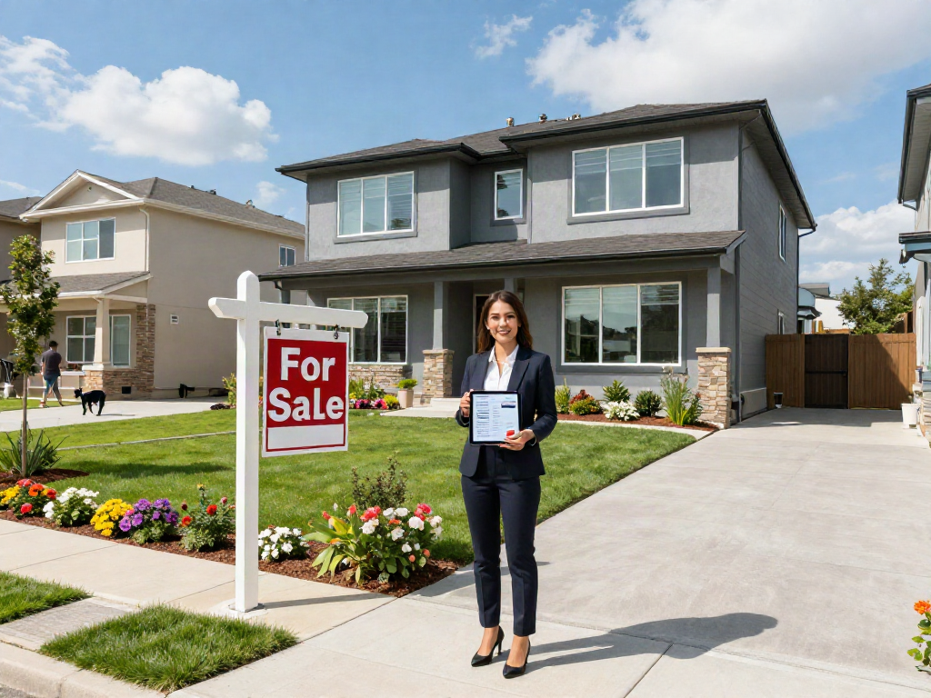 Real estate agent showcasing new listing, discussing depo 10k property details.