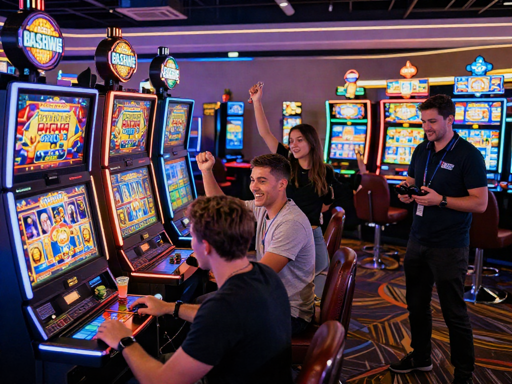 Exciting gaming moment at casino showcasing slot gacor hari ini with players celebrating wins amidst vibrant atmosphere