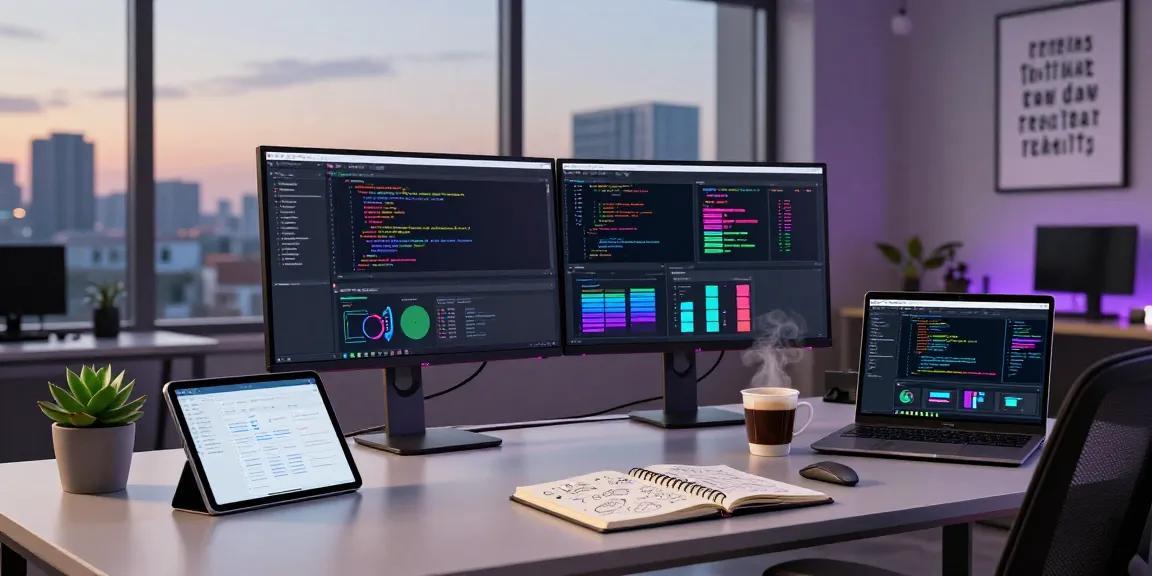 Developer in a modern workspace showcasing openclaw skill through multiple screens and tech gadgets.