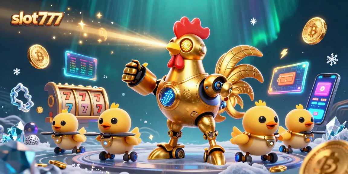 Experience a thrilling slot777 adventure with golden rooster robot and coins!
