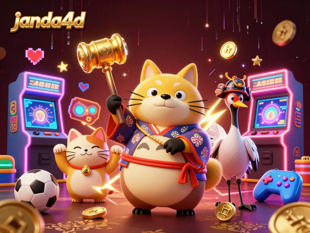 Taruhan janda4d sambil menikmati permainan bola online dengan karakter kartun ceria dan elemen kasino.