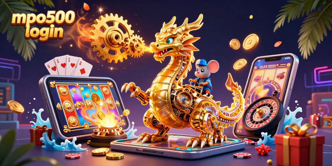 Engage with mpo500 login for thrilling casino action, featuring a vibrant 3D gaming scene.