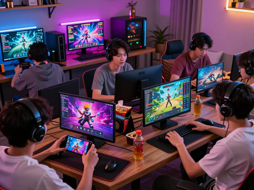 Players enjoying porngames across devices in a vibrant gaming atmosphere.