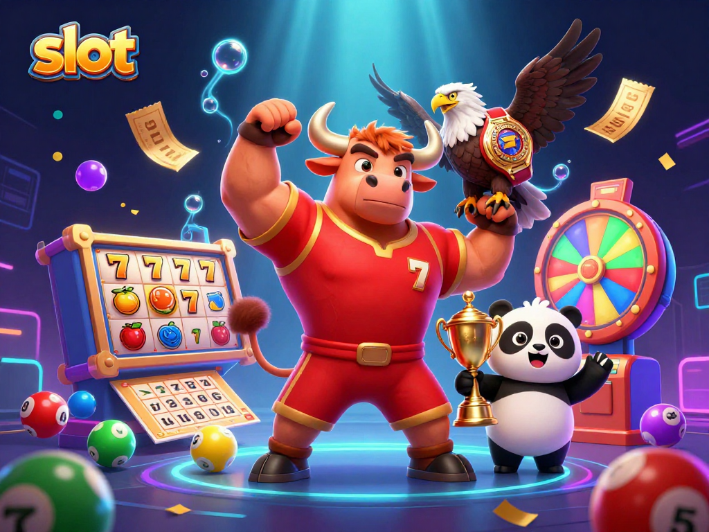Spin slot reels and win prizes in a vibrant casino scene with colorful elements