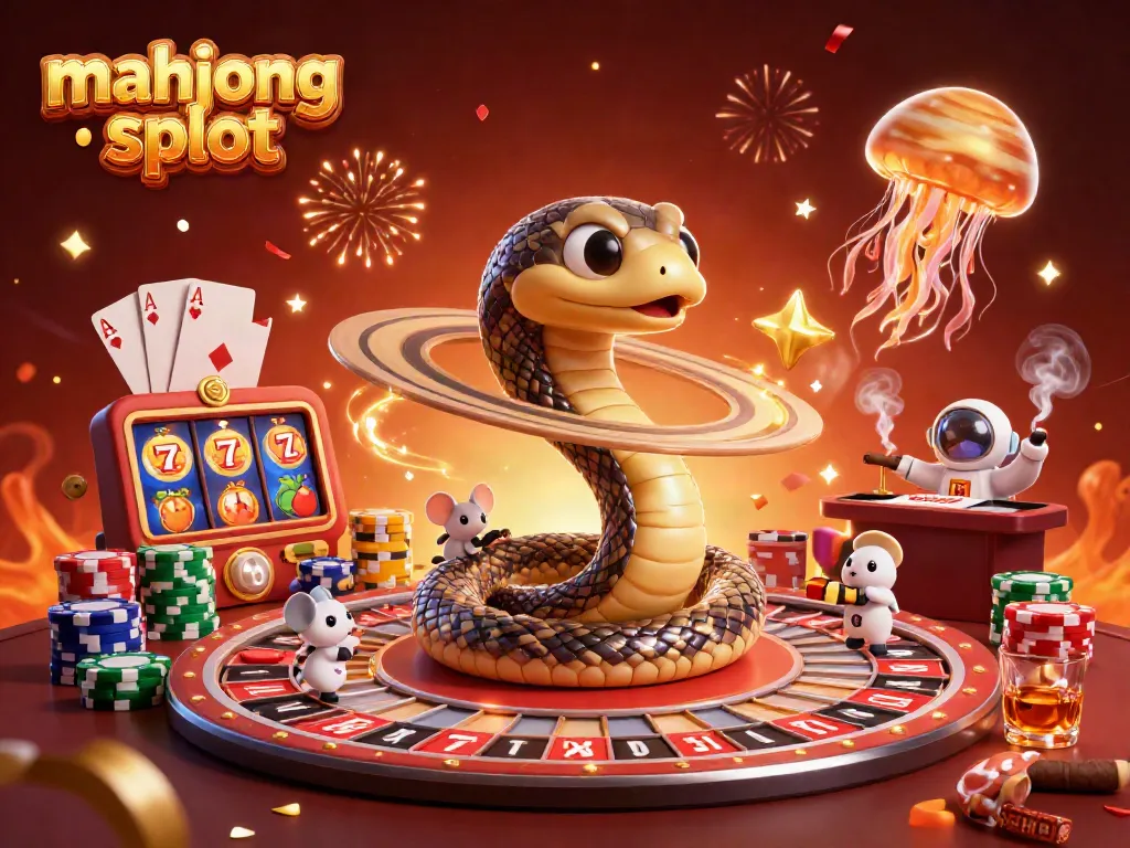 Experience the mahjong slot excitement with vibrant gaming elements and playful characters in a cosmic setting.