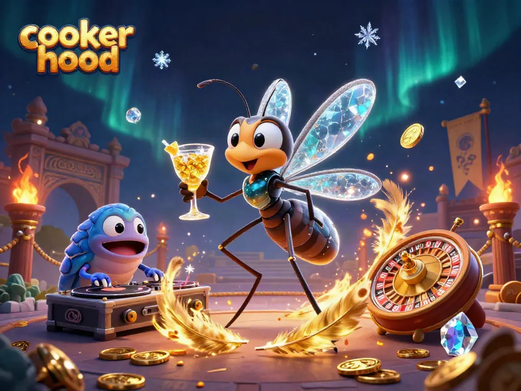 Engage with the dynamic cooker hood casino scene featuring animated prehistoric characters in a vibrant gambling environment.