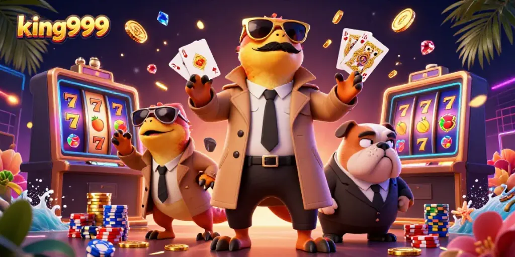 King999 permainan slot menarik dengan trio raptor berpura-pura dalam kasino.