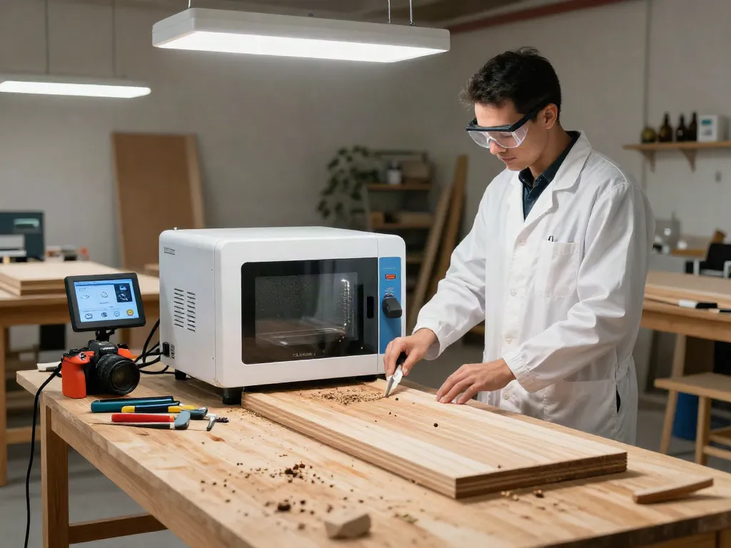 SHASHEL® microwave treatment in a professional workshop, eliminating wood-boring insects safely and efficiently.