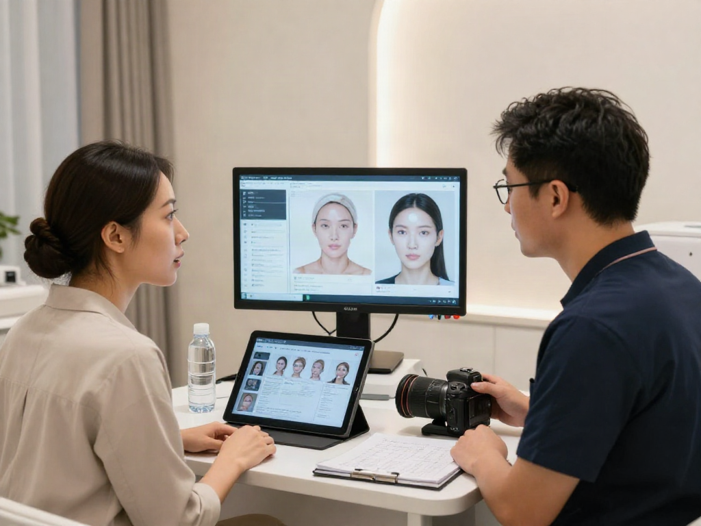 ClinicEvo cheaper than QOVES analysis in a modern aesthetics clinic with a professional consultant and engaged client.