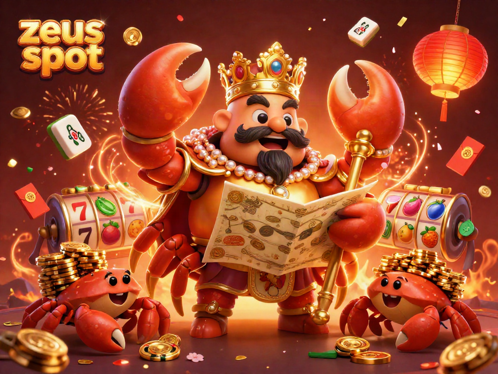 Engage with the zeus slot surrounded by a dynamic scene of golden crabs and slot elements.