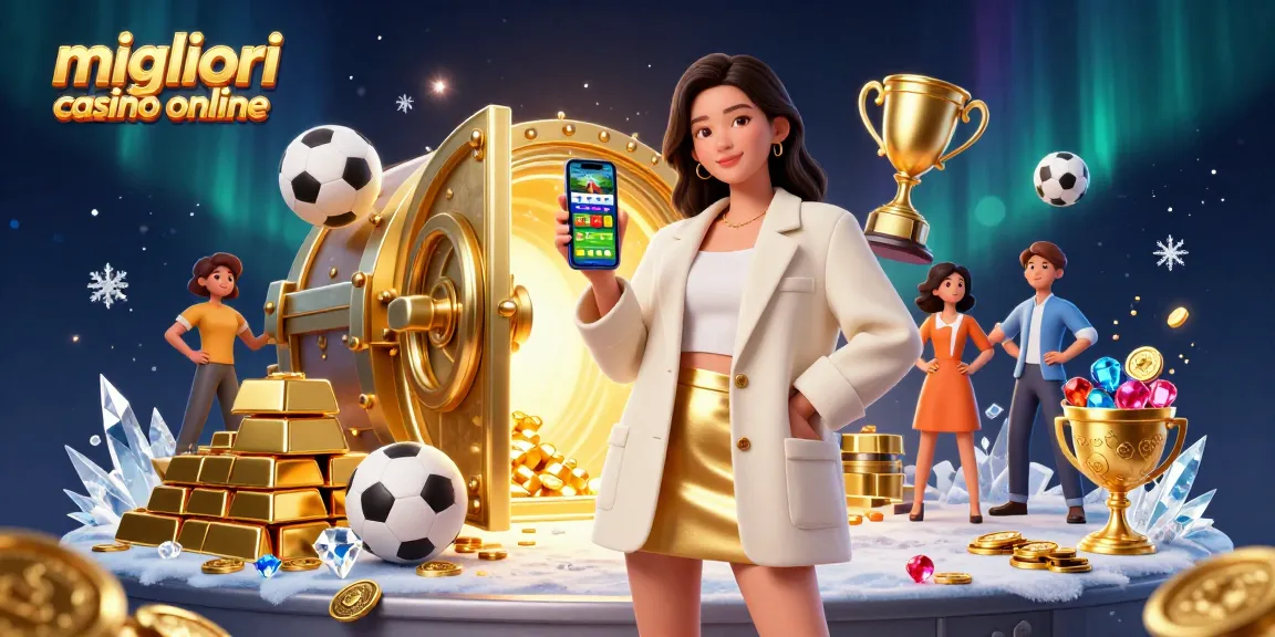 Vivi i migliori casino online con una scena vivace che presenta una donna asiatica amichevole che tiene uno smartphone in un ambiente dinamico di casinò.