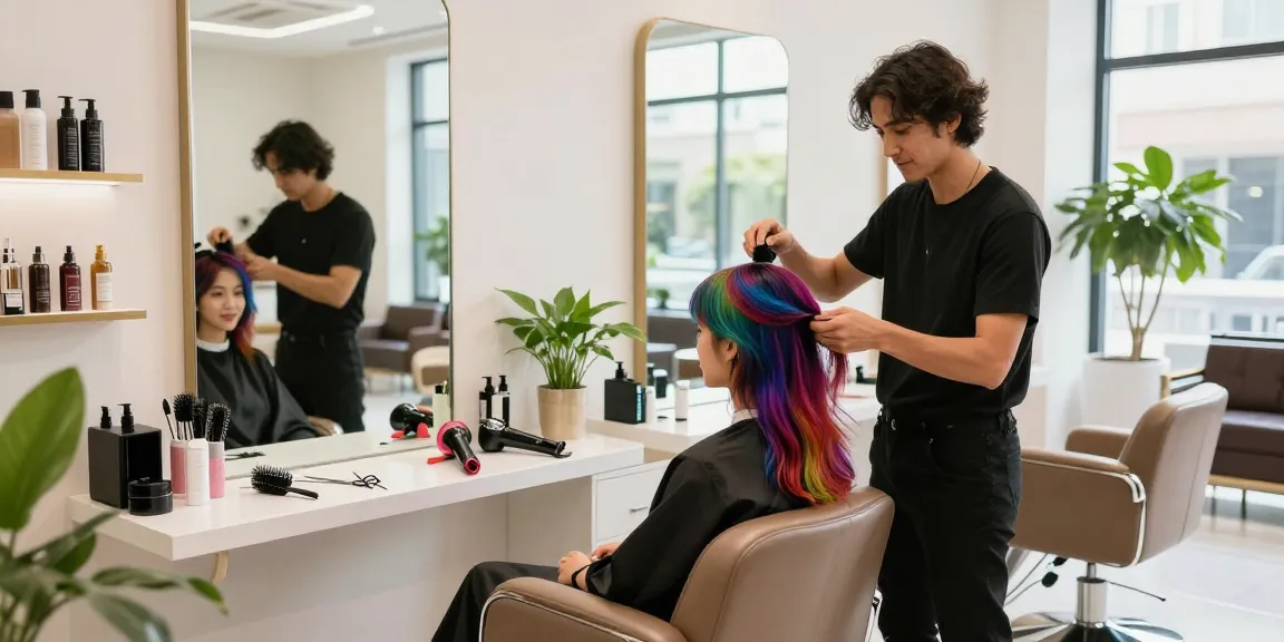 In a vibrant salon, discover how old do I look through a fun hair treatment.