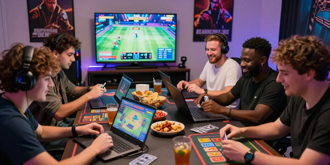 Exciting game bài đổi thưởng online scene with friends enjoying card games and vibrant graphics.