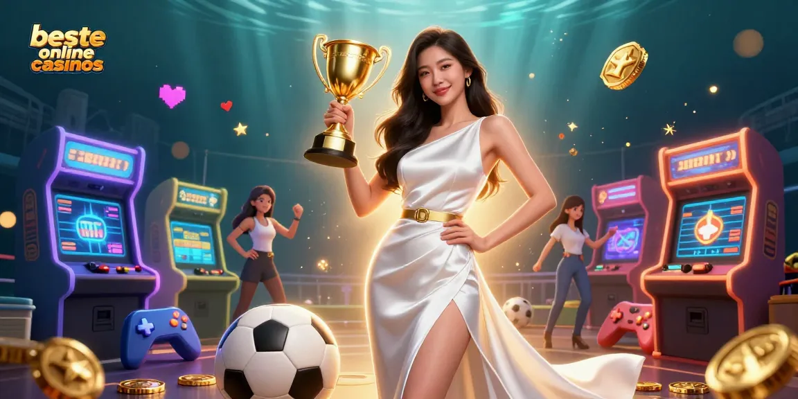 Experience the thrill of the beste online casinos with a victorious trophy scene and dynamic gaming elements.