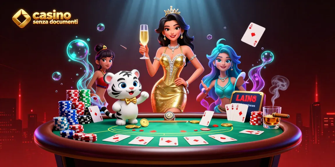 Godendo di momenti vincenti al casino senza documenti con fiches da poker e personaggi glamour.