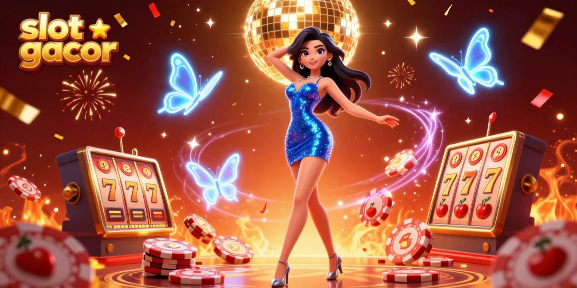 Experience the excitement of slot gacor with striking 3D illustration of a glamorous woman surrounded by casino elements.