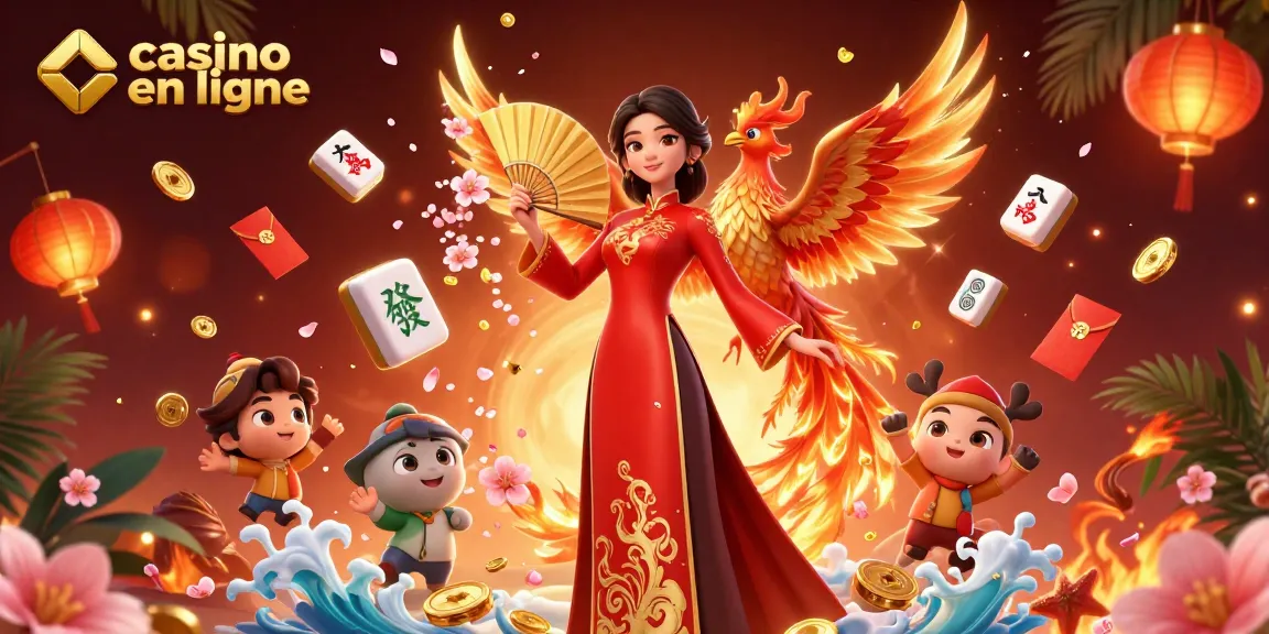 Vivez l'excitation du casino en ligne avec des scènes vibrantes de jeux et de symboles de chance.