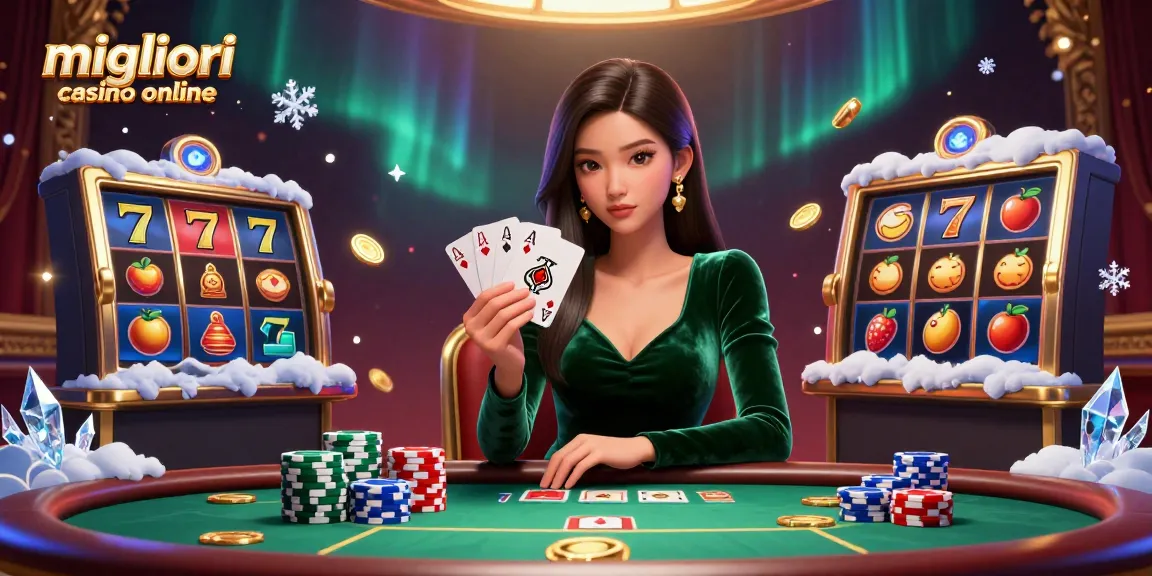 Partecipa alla scena dei migliori casino online con una bellissima donna a un tavolo da poker di lusso.
