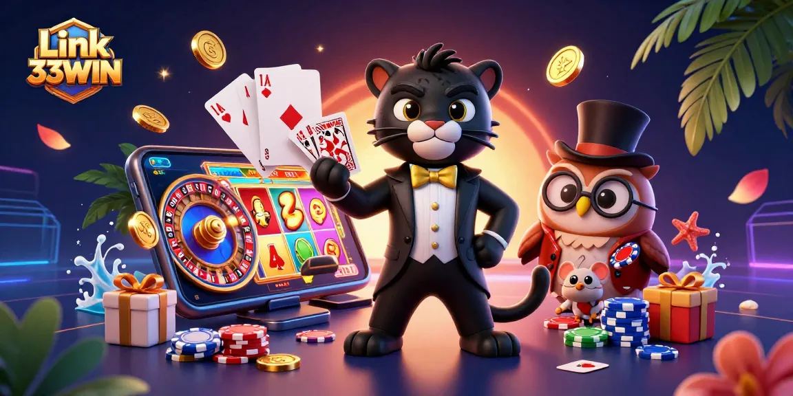 Experience thrilling gaming action with Link 33WIN as charming characters engage in lively gambling.