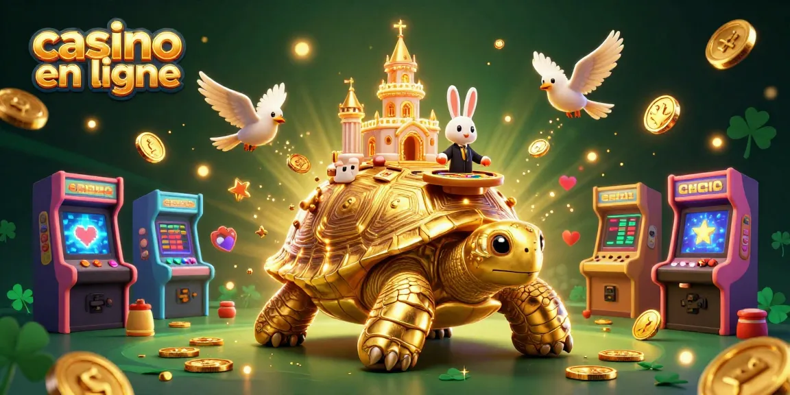 Profitez des jeux captivants au casino en ligne avec notre illustration colorée de tortue et d'animaux.