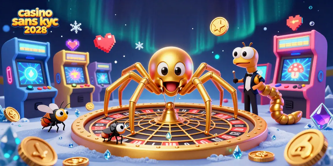 Jouez au casino sans kyc 2028 avec une araignée dorée et un croupier centipède dans un cadre ludique.